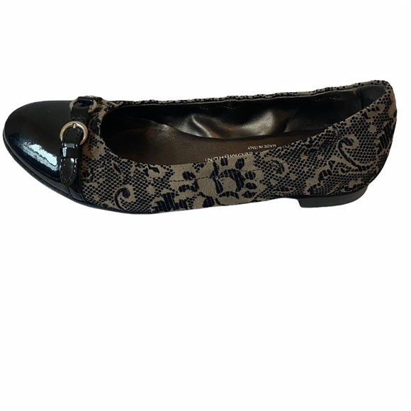 AGL Ballet Flats EU 38 / US 8 Black Patent Leather Monika Cap Toe Velvet Brocade - Picture 5 of 11